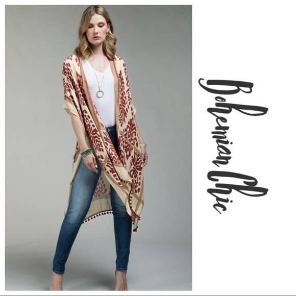 REGGIE-Printed Kimono With Pom Detail - Picture 6 of 12